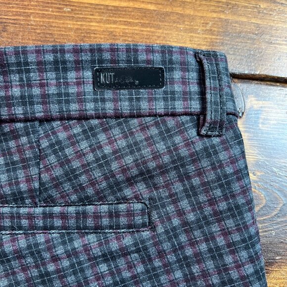 Kut From The Kloth Womens Skinny Plaid Pants Size 8S Black & Burgundy Polyester/ - Picture 3 of 14